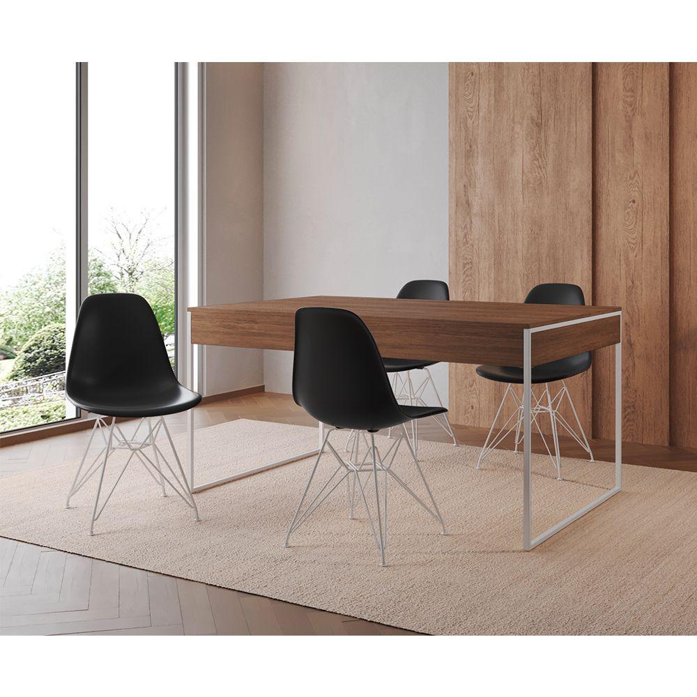 Mesa Jantar Industrial Retangular Filadélfia Amêndoa 137X90Cm Com 4 Cadeiras Eames Pretas Base Ferro - 1