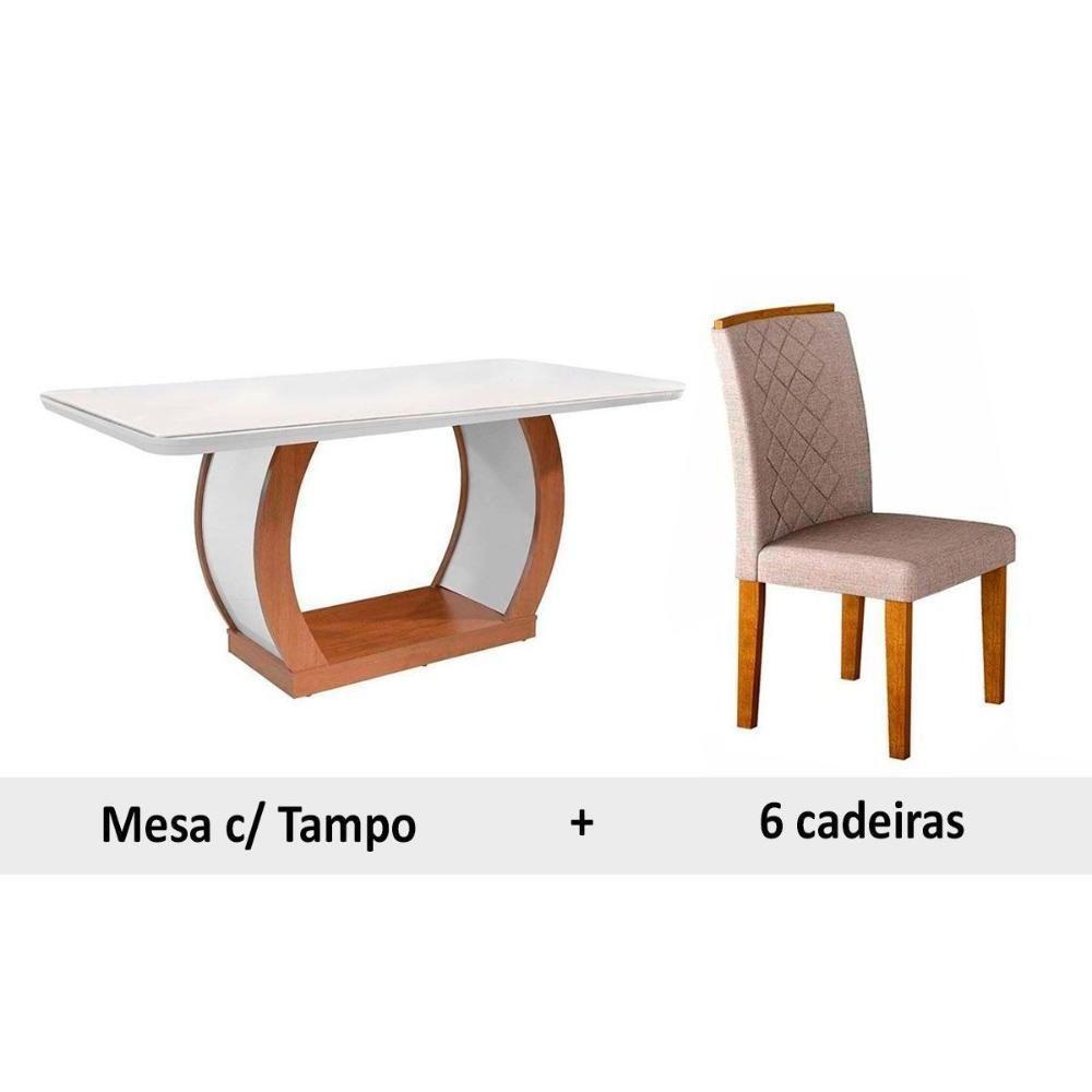 Sala de Jantar Completa Jade c/ Tampo Madeirado c/ Vidro Canto Reto 180cm + 6 Cadeiras Jade Imbuia/OW/Creme - Rufato - 3