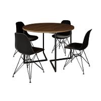 Mesa Industrial Jantar Redonda Amêndoa 110Cm Base V Com 4 Cadeiras Eames Pretas Ferro Preto - 16