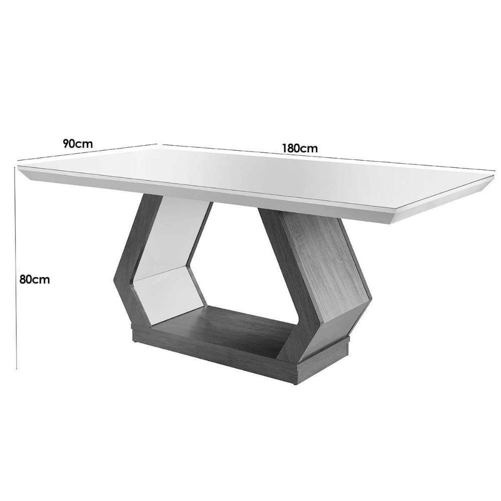 Conjunto: Mesa Sala Jantar Alvorada c/ Tampo Madeirado c/ Vidro Canto Reto 180cm + 6 Cadeiras Jade Imbuia/Creme - Rufato - 8