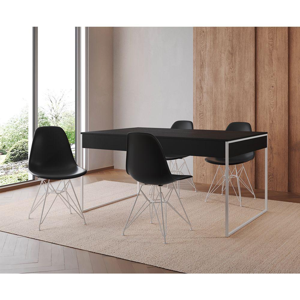 Mesa Jantar Industrial Retangular Filadélfia Preta 137X90Cm Com 4 Cadeiras Eames Pretas Base Ferro B - 1