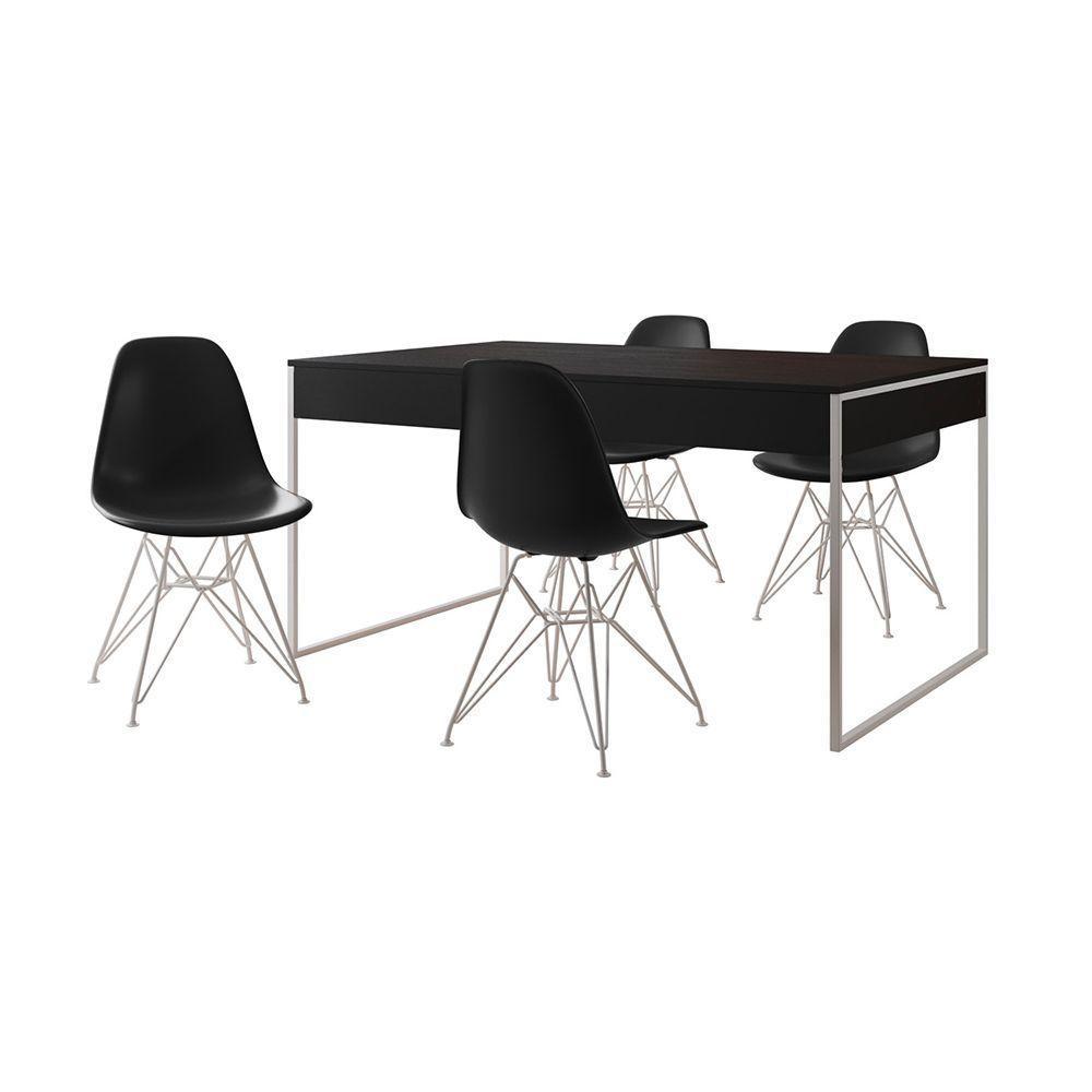 Mesa Jantar Industrial Retangular Filadélfia Preta 137X90Cm Com 4 Cadeiras Eames Pretas Base Ferro B - 7