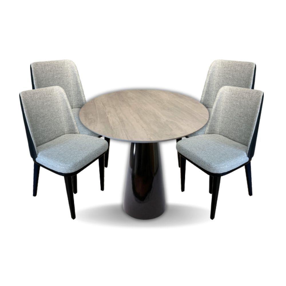 Conjunto Mesa De Jantar Cone 110 Cm Tampo Cimento Texturizado Base Preta Com 4 Cadeiras Londres Cor Preto - 1