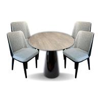 Conjunto Mesa De Jantar Cone 110 Cm Tampo Cimento Texturizado Base Preta Com 4 Cadeiras Londres Cor Preto - 1