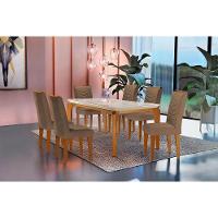 Conjunto: Mesa Sala Jantar Londrina c/ Tampo Madeirado c/ Vidro 180cm + 6 Cadeiras Londrina Imbuia/Animale Chocolate - Rufato - 1