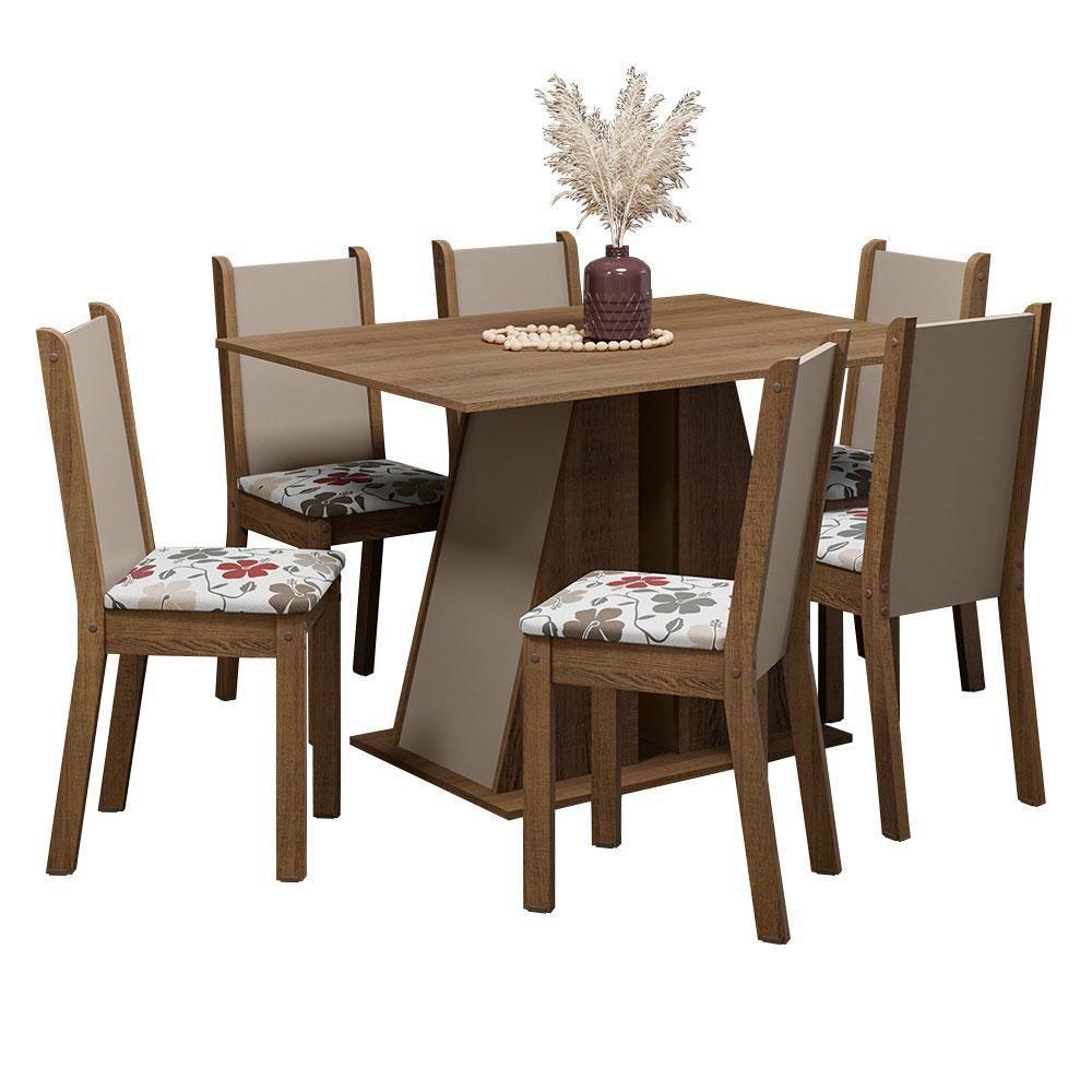 Conjunto Sala De Jantar Mesa Tampo De Madeira 6 Cadeiras Rustic/crema/hibiscos Wendy Madesa Rustic/crema/hibiscos - 5