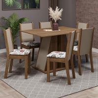 Conjunto Sala De Jantar Mesa Tampo De Madeira 6 Cadeiras Rustic/crema/hibiscos Wendy Madesa Rustic/crema/hibiscos - 1