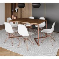 Mesa Jantar Industrial Retangular 137X90Cm Amêndoa Base V Com 6 Cadeiras Eames Eiffel Brancas Base C - 1