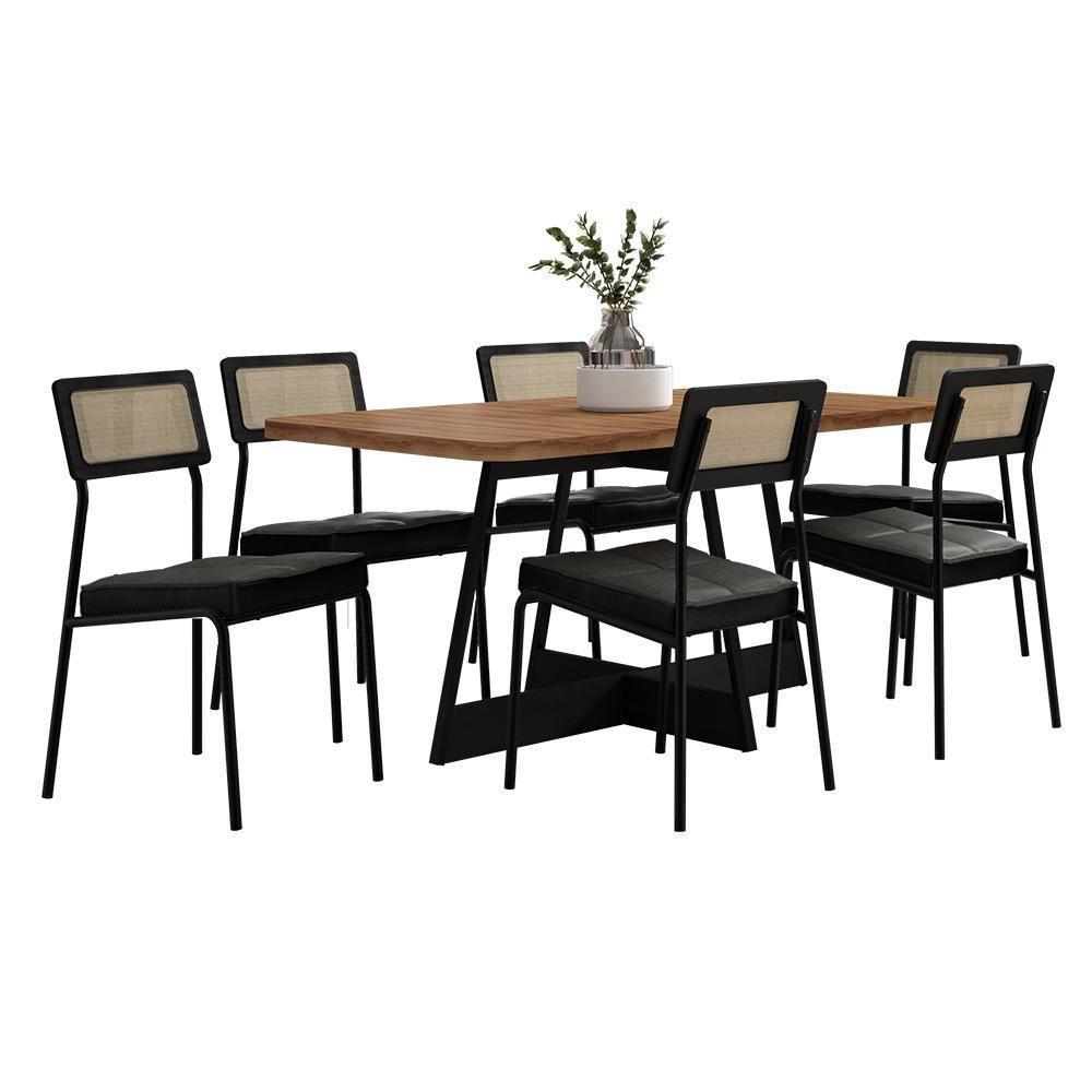 Conjunto Sala De Jantar Filadélfia 6 Cadeiras Carraro Grafite/preto/nogal - 1