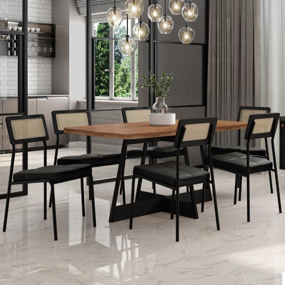 Conjunto Sala De Jantar Filadélfia 6 Cadeiras Carraro Grafite/preto/nogal - 5