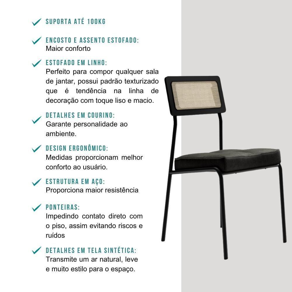 Conjunto Sala De Jantar Filadélfia 6 Cadeiras Carraro Grafite/preto/nogal - 8