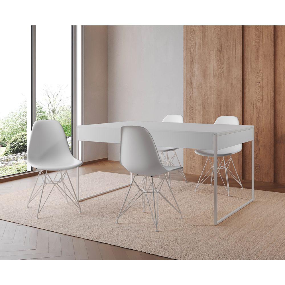 Mesa Jantar Industrial Retangular Filadélfia Branca 137X90Cm Com 4 Cadeiras Brancas Eames Base Ferro - 1