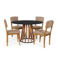 Mesa De Jantar Redonda Gabi Nat/pret Com 4 Cadeiras Estofadas Ella Marrom Claro - 1