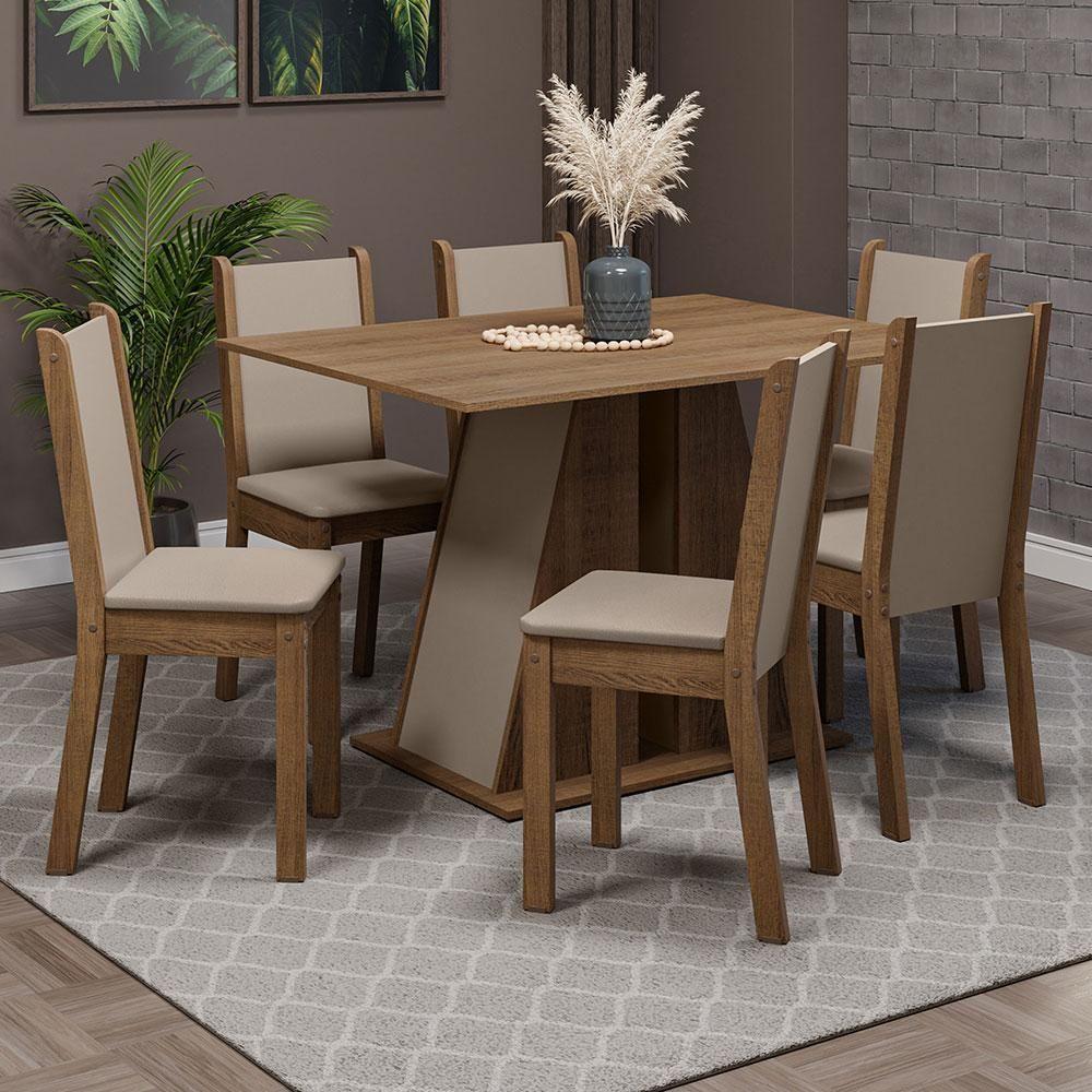 Conjunto Sala De Jantar Mesa Tampo De Madeira 6 Cadeiras Rustic/crema/bege Wendy Madesa Rustic/crema/sintético Bege - 1