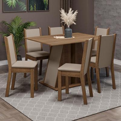 Conjunto de Jantar Wendy 6 Lugares Tampo em MDP com Cadeiras Estofadas Marrom 120cm