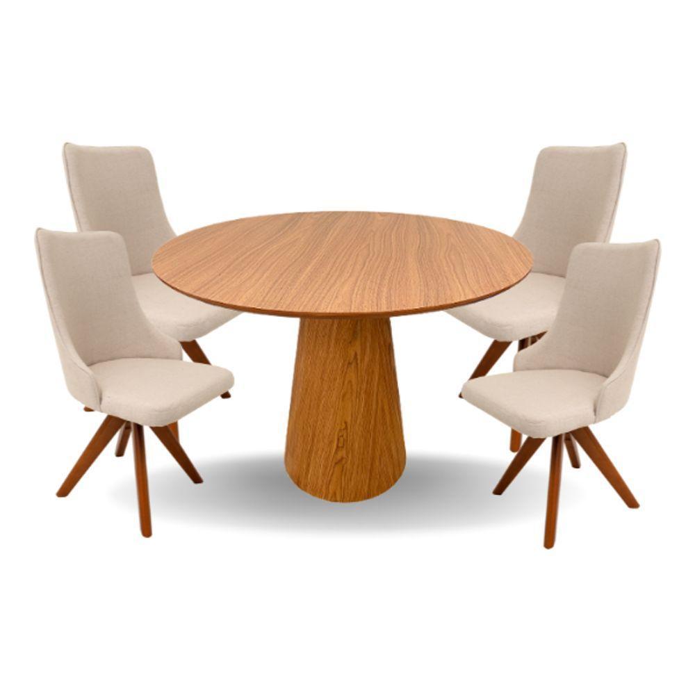 Conjunto Mesa De Jantar Cone 110 Cm Freijó Com 4 Cadeiras Roma Giratória Cor Marrom - 1