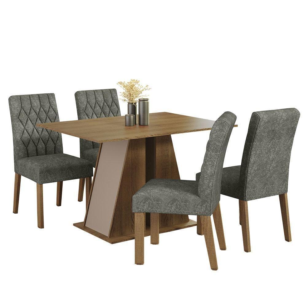 Conjunto Sala De Jantar Mesa Tampo De Madeira 4 Cadeiras Rustic/crema/silver Gisele Madesa Rustic/crema/silver - 1