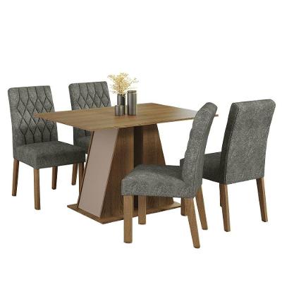 Conjunto de Jantar Gisele 4 Lugares Tampo em MDP com Cadeiras Estofadas Suede Silver Marrom