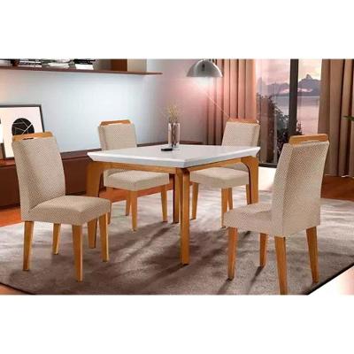 Kit Mesa Londrina Tampo Vidro 120cm + 4 Cadeiras Imbuia Linho Bege