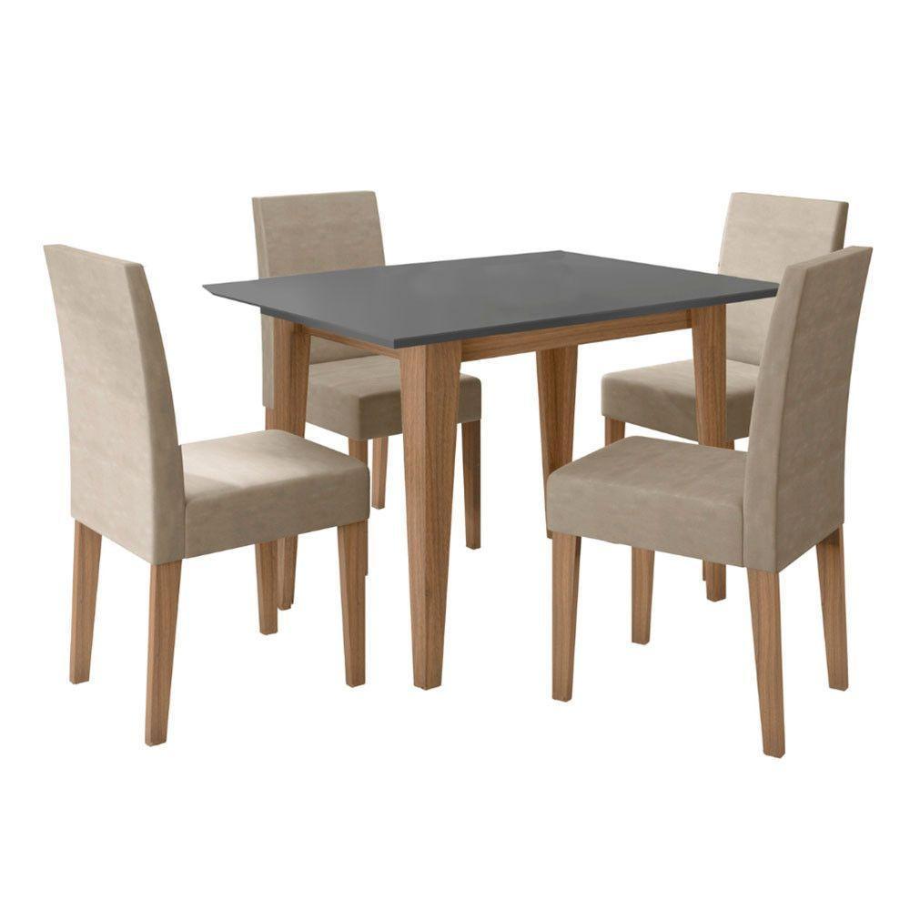 Conjunto Sala De Jantar Retangular Mesa Kate 120cm E 04 Cadeiras Josi Carvalho Com Grafite - 6