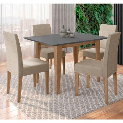 Conjunto de Jantar Kate 4 Lugares Tampo MDP com Cadeiras Suede Grafite Mesa 120cm