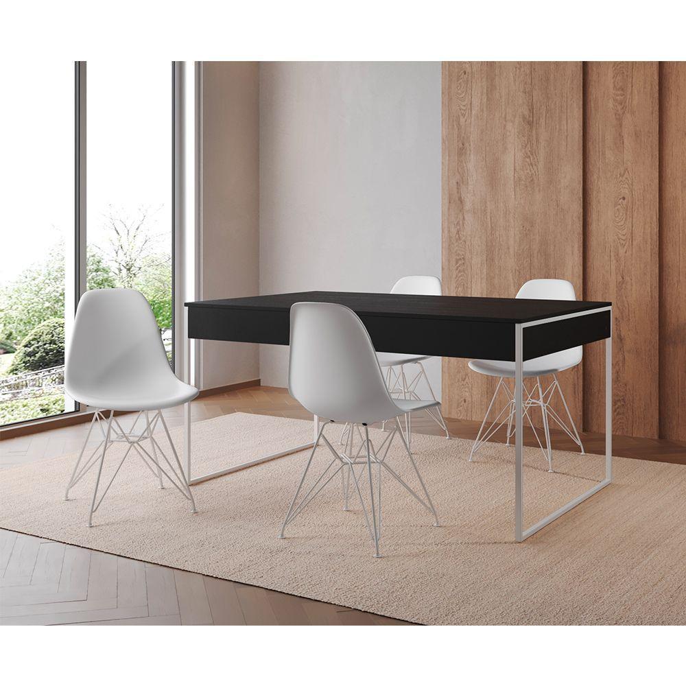 Mesa Jantar Industrial Retangular Filadélfia Preta 137X90Cm Com 4 Cadeiras Brancas Eames Base Ferro - 1