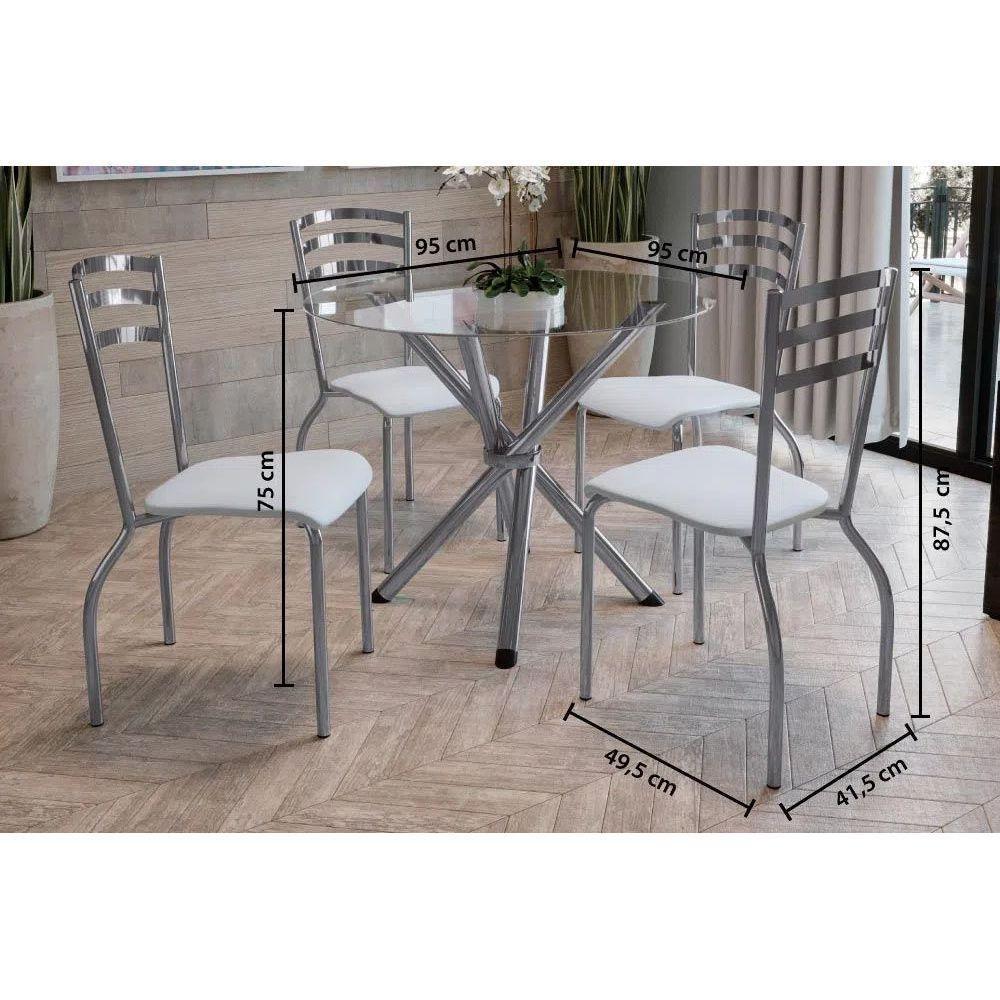 Conjunto: Mesa Sala Jantar Volga c/ Tampo Vidro 95cm + 4 Cadeiras Portugal Cromado/Courano Branco - Kappesberg - 1