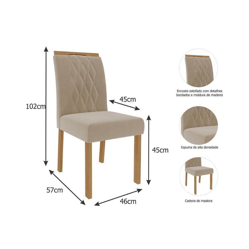 Conjunto: Mesa Sala Jantar Carol c/ Tampo Madeirado c/ Vidro 180cm + 6 Cadeiras Juliana Nature/Off White/Madeira/Joli - Cimol - 2