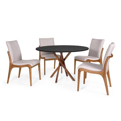 Conjunto Mesa De Jantar Redonda 120cm June Preta Com 4 Cadeiras Garbo Cinza Claro
