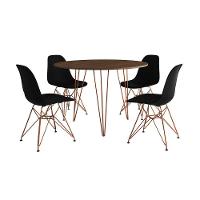 Mesa Jantar Redonda 110Cm Amêndoa Clips 3 Pés Com 4 Cadeiras Eames Eiffel Pretas Base Cobre - 6