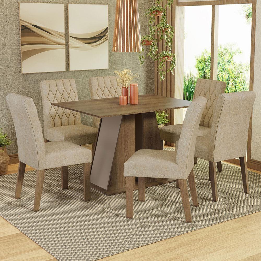 Conjunto Sala De Jantar Mesa Tampo De Madeira 6 Cadeiras Rustic/crema/imperial Fabiana Madesa Rustic/crema/imperial - 1