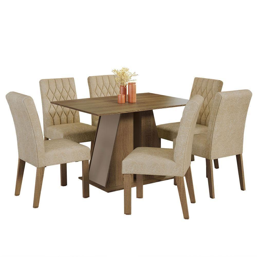 Conjunto Sala De Jantar Mesa Tampo De Madeira 6 Cadeiras Rustic/crema/imperial Fabiana Madesa Rustic/crema/imperial - 2