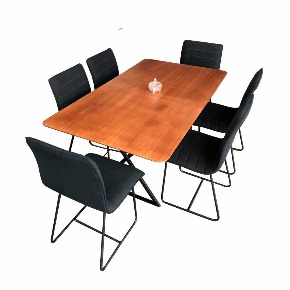 Conjunto Sala De Jantar Angra Amadeirado Com Base De Metal Preto - 1
