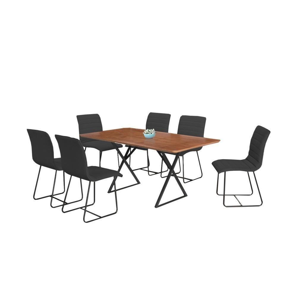Conjunto Sala De Jantar Angra Amadeirado Com Base De Metal Preto - 5
