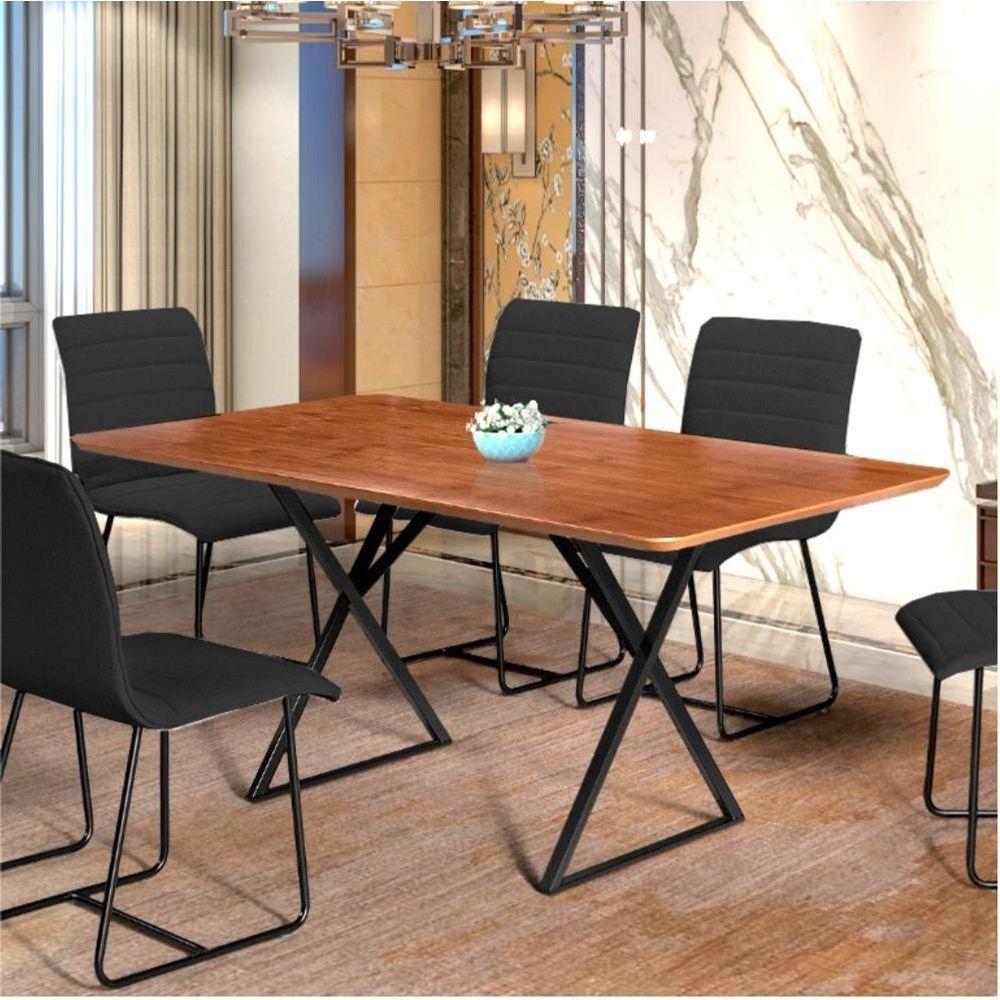 Conjunto Sala De Jantar Angra Amadeirado Com Base De Metal Preto - 6