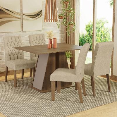 Conjunto de Jantar Gisele 4 Lugares Tampo em MDP com Cadeiras Estofadas Suede Imperial Marrom