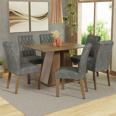 Conjunto de Jantar Fabiana 6 Lugares Tampo em MDP com Cadeiras Estofadas Suede Marrom