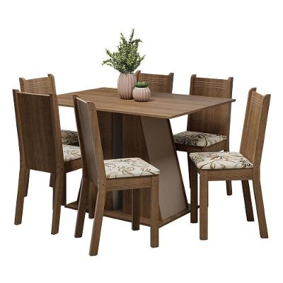 Conjunto de Jantar Sharon 6 Lugares Tampo em MDP com Cadeiras Estofadas Rustic Crema Lírio Bege