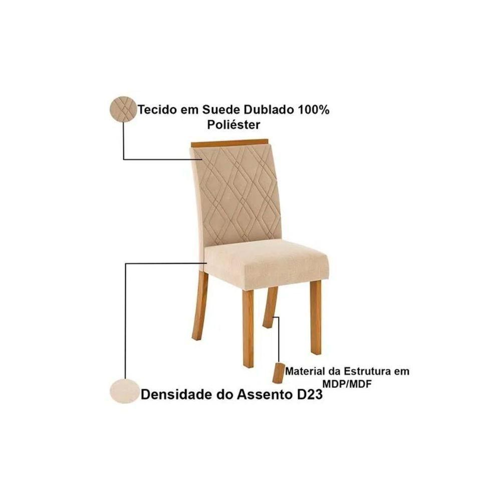 Conjunto: Mesa Sala Jantar Luiza c/ Tampo Madeirado c/ Vidro Canto Reto 160cm + 6 Cadeiras Vita Nature/Veludo Light Bege Vanilla - Henn - 2