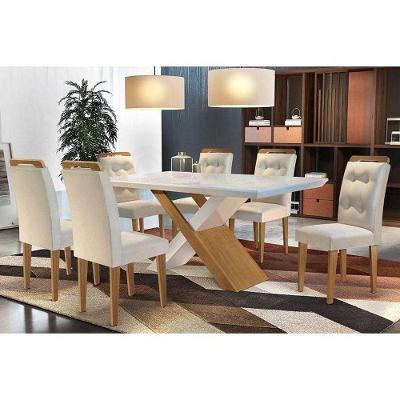 Kit Mesa Tampo 180cm Canto Reto + 6 Cadeiras Imbuia Creme