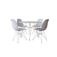 Conjunto Mesa Jantar Eames Eiffel Redonda Branca 90Cm Com 4 Cadeiras Brancas Base Ferro Branco - 1