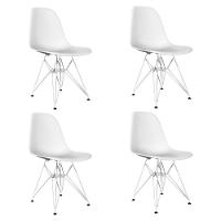 Conjunto Mesa Jantar Eames Eiffel Redonda Branca 90Cm Com 4 Cadeiras Brancas Base Ferro Branco - 4