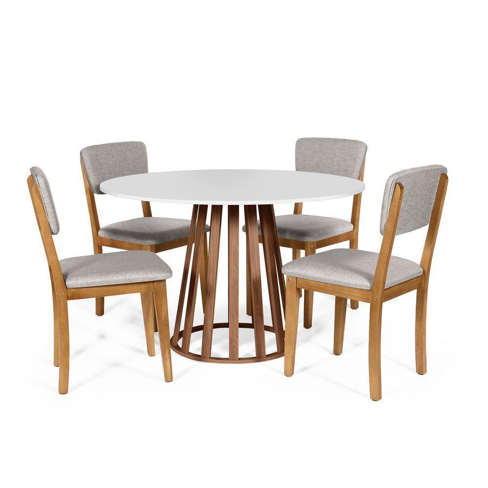 Mesa De Jantar Redonda Gabi Bran/nor Com 4 Cadeiras Estofadas Ella Cinza Claro - 1
