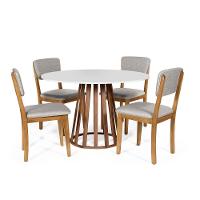 Mesa De Jantar Redonda Gabi Bran/nor Com 4 Cadeiras Estofadas Ella Cinza Claro - 1