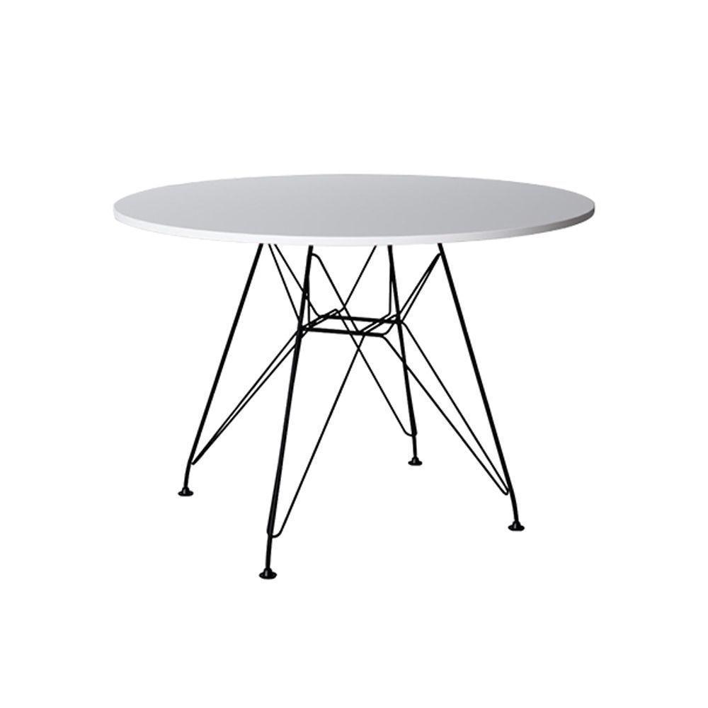 Mesa Sala De Jantar Redonda 90Cm Branca Com 4 Poltronas Brancas Ferro Preto Branco - 5