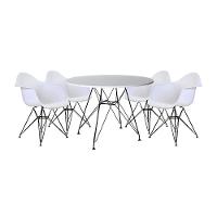 Mesa Sala De Jantar Redonda 90Cm Branca Com 4 Poltronas Brancas Ferro Preto Branco - 1