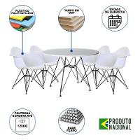 Mesa Sala De Jantar Redonda 90Cm Branca Com 4 Poltronas Brancas Ferro Preto Branco - 6