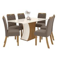 Conjunto Sala De Jantar Tampo Mdf Canto Reto 160 Cm 6 Cadeiras Amélia Henn Off White Com Nature E Marrom Amêndoa - 7