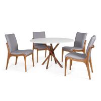 Conjunto Mesa De Jantar Redonda 120cm June Branca Com 4 Cadeiras Garbo Cinza Escuro - 1