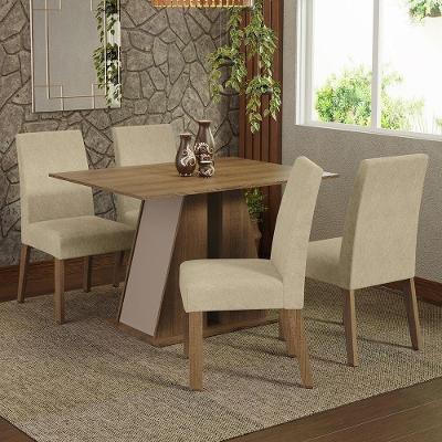 Conjunto de Jantar Agnes 4 Lugares Tampo em MDP com Cadeiras Estofadas Rustic-crema-imperial